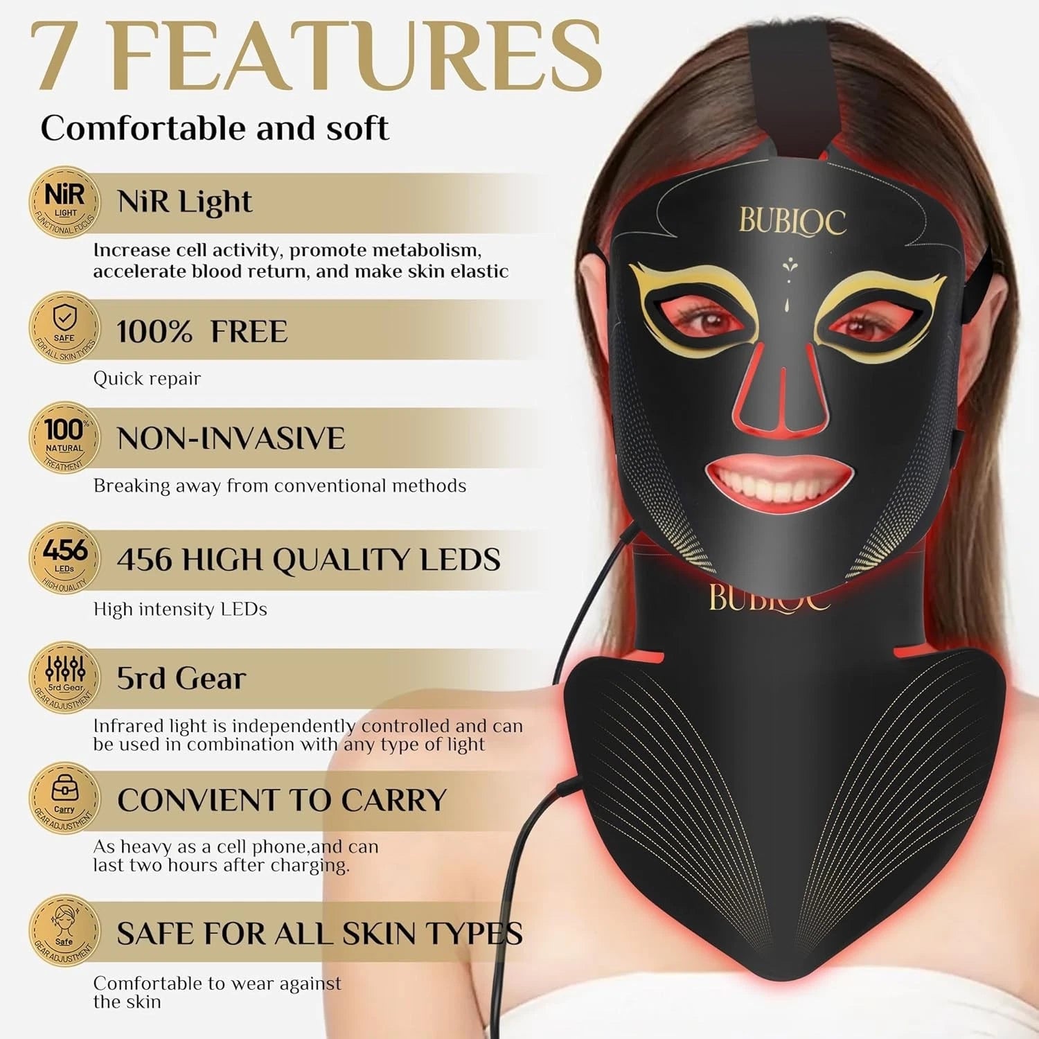 Red Light Therapy Mask Set, Led Mask Light Therapy for Face & Neck Near-Infrared