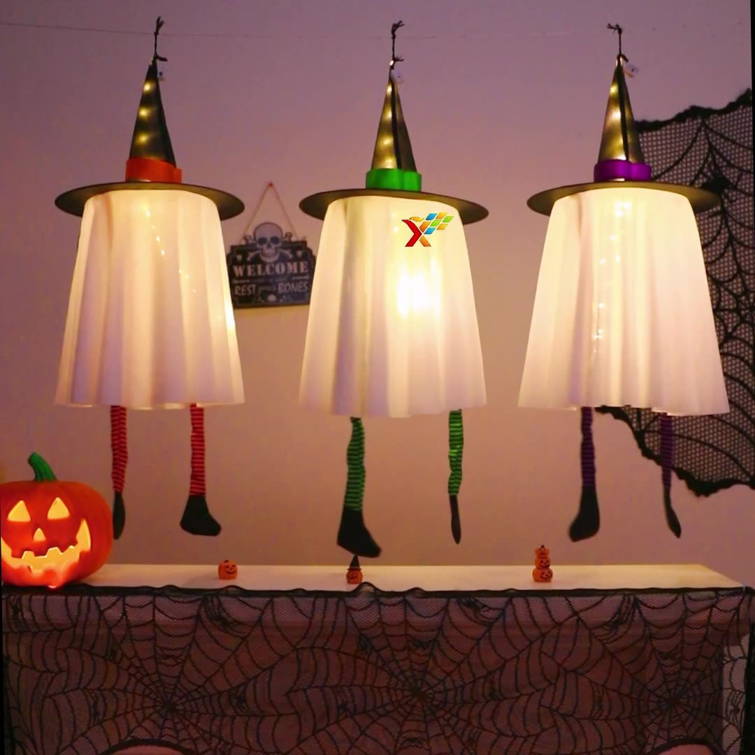 New Product Halloween Wizard Hat Ghost Hanging Ghost LED Light String Pendant, A Scary Atmosphere Indoor Decoration And Ornament